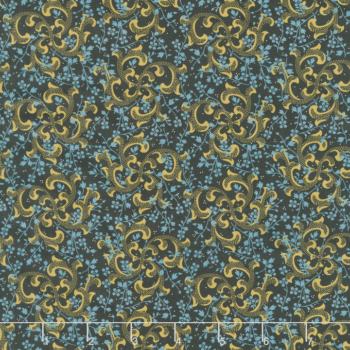 Love Mom - Swirls, Vines Black Yardage