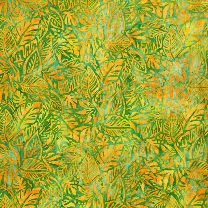 Artisan Batiks - Aloha Sunset Packed Leaves Gecko Yardage