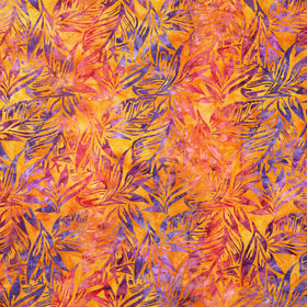 Artisan Batiks - Aloha Sunset Large Leaves Amber Yardage