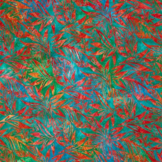 Artisan Batiks - Aloha Sunset Large Leaves Island Green Yardage