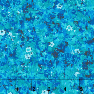 Painterly Petals - Valley Air Brushed Floral Teal Blue Yardage