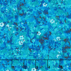 Painterly Petals - Valley Air Brushed Floral Teal Blue Yardage