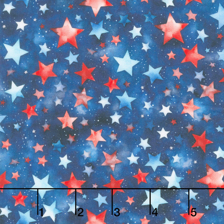 Stars and Stripes - Small Red and Blue Stars Blue Yardage