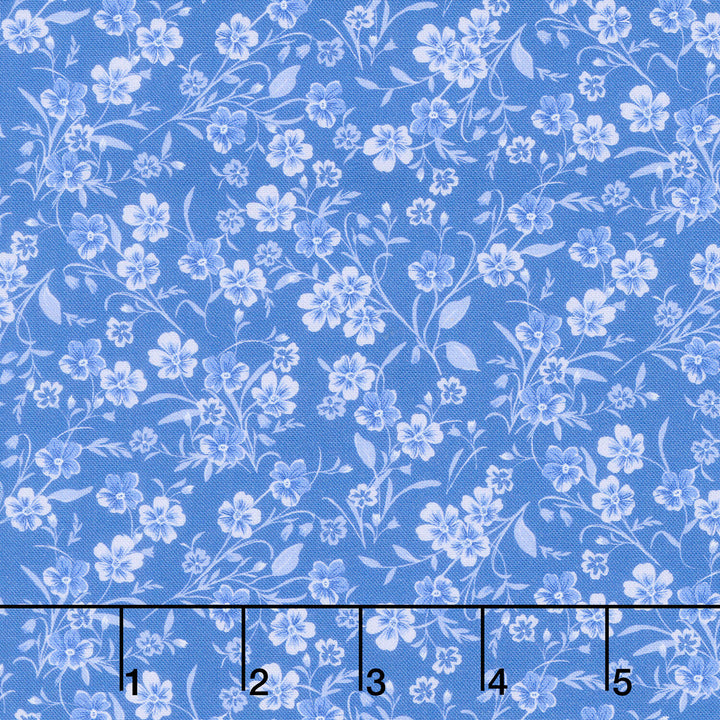 Fabric Market - Tonal Stemmed Florals Paris Blue Yardage