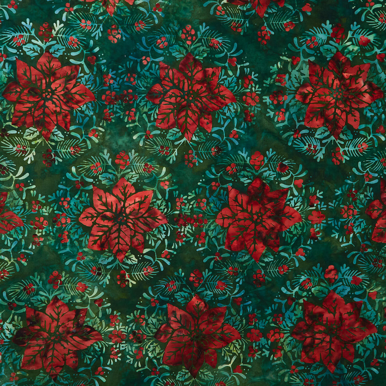 Christmas Cheer - Poinsettias Sprigs Holiday Yardage