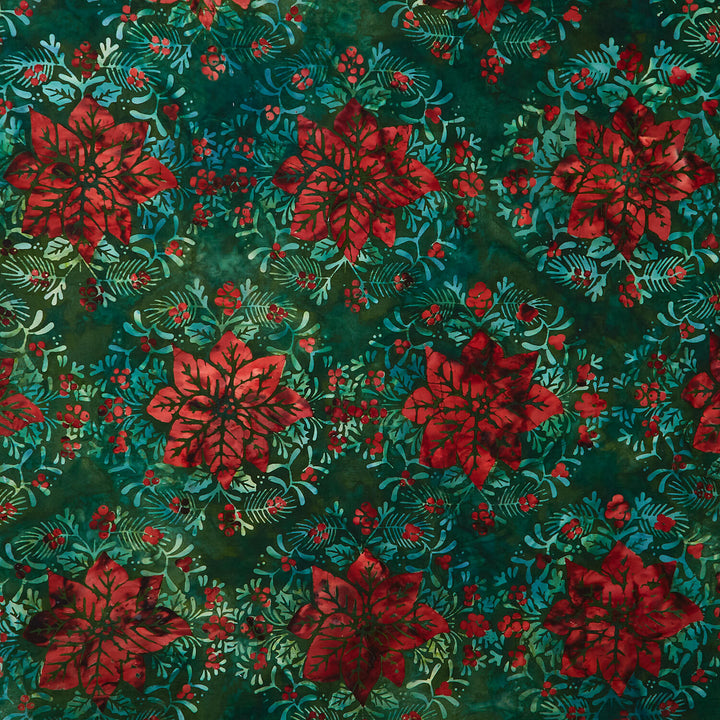 Christmas Cheer - Poinsettias Sprigs Holiday Yardage
