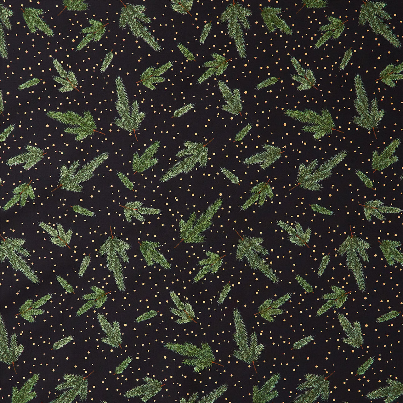 Holiday Flourish - Forest Glen Pine Sprigs Black Metallic Yardage