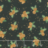 Holiday Flourish - Forest Glen Pinecones Pine Sprig Laurels Black Metallic Yardage