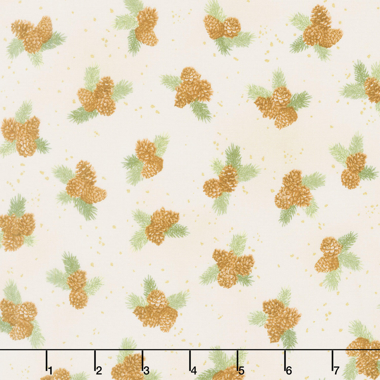 Holiday Flourish - Forest Glen Pinecones Pine Sprig Laurels Cream Metallic Yardage