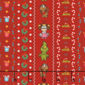 Little Grinch - Christmas Motif Stripe Max Grinch Cindy Lou Red Yardage
