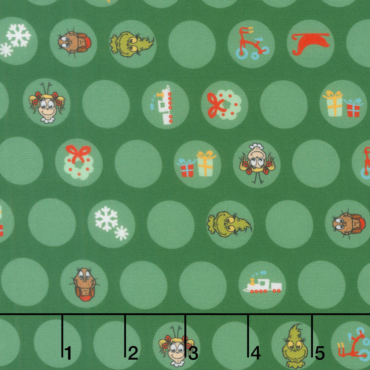 Little Grinch - Circles Christmas Motifs Grinch Max Cindy Lou Green Yardage