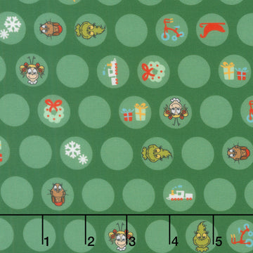 Little Grinch - Circles Christmas Motifs Grinch Max Cindy Lou Green Yardage