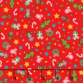Little Grinch - Tossed Christmas Motifs Grinch Max Cindy Lou Red Yardage