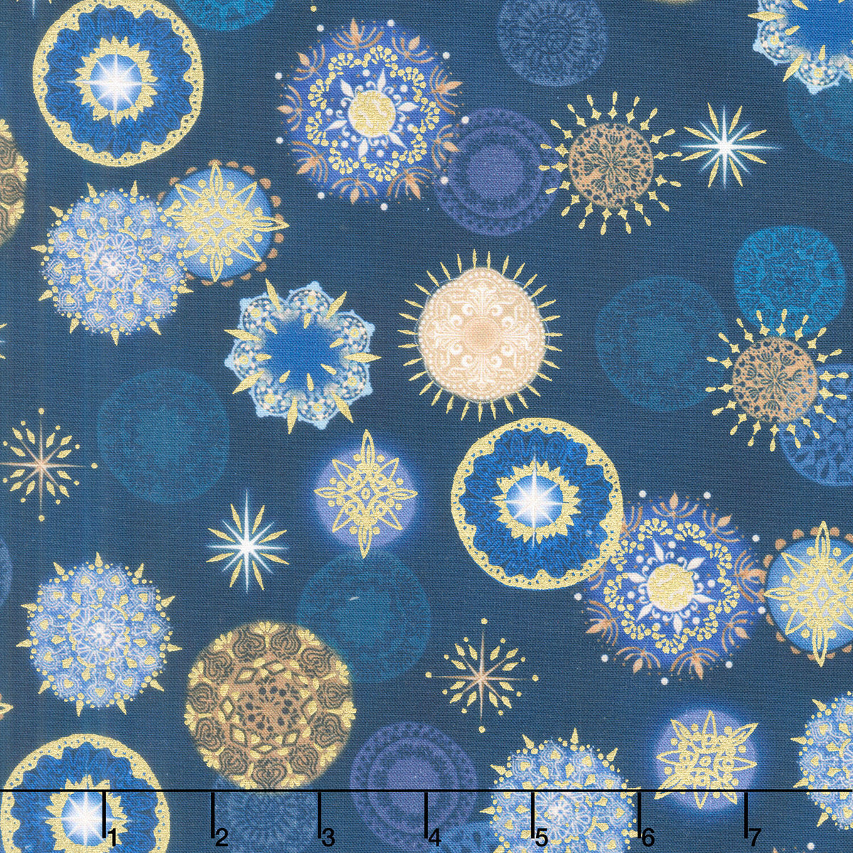 Star of Wonder - Mandalas Blue Royal Blue Metallic Yardage