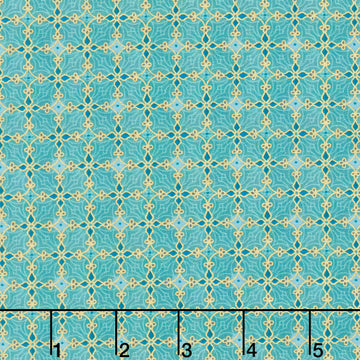 Star of Wonder - Geometric Pattern Turquoise Metallic Yardage