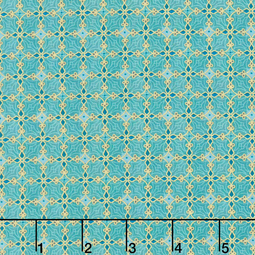 Star of Wonder - Geometric Pattern Turquoise Metallic Yardage