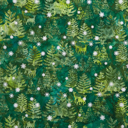 Artisan Batiks - Evergreen Ice Trees Deer Green Yardage