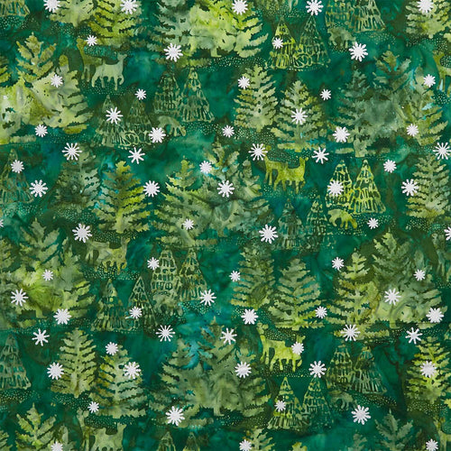 Artisan Batiks - Evergreen Ice Trees Deer Green Yardage