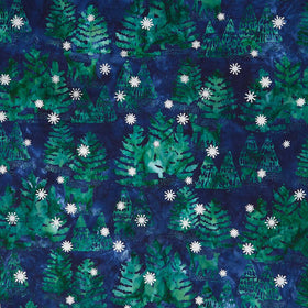 Artisan Batiks - Evergreen Ice Trees Deer Evening Yardage