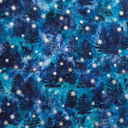 Artisan Batiks - Evergreen Ice Trees Deer Starry Night Yardage