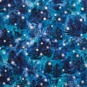 Artisan Batiks - Evergreen Ice Trees Deer Starry Night Yardage