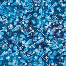 Artisan Batiks - Evergreen Ice Pine Branches Squirrels Water Yardage