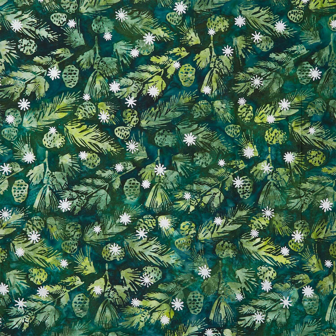 Artisan Batiks - Evergreen Ice Pine Sprigs Pine Cones Spruce Yardage