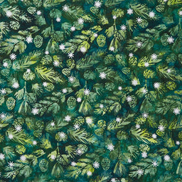 Artisan Batiks - Evergreen Ice Pine Sprigs Pine Cones Spruce Yardage