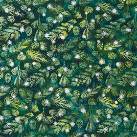 Artisan Batiks - Evergreen Ice Pine Sprigs Pine Cones Spruce Yardage