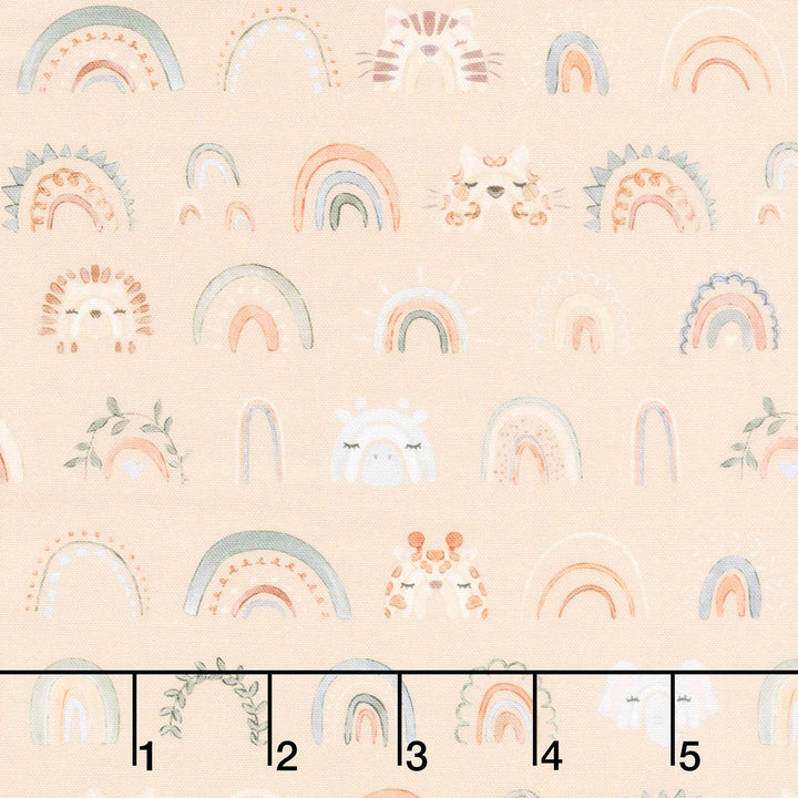 The Wild Ones - Rainbows Animal Faces Tan Yardage