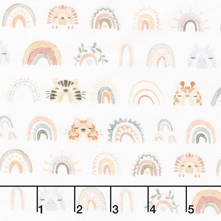 The Wild Ones - Rainbows Animal Faces Ivory Yardage