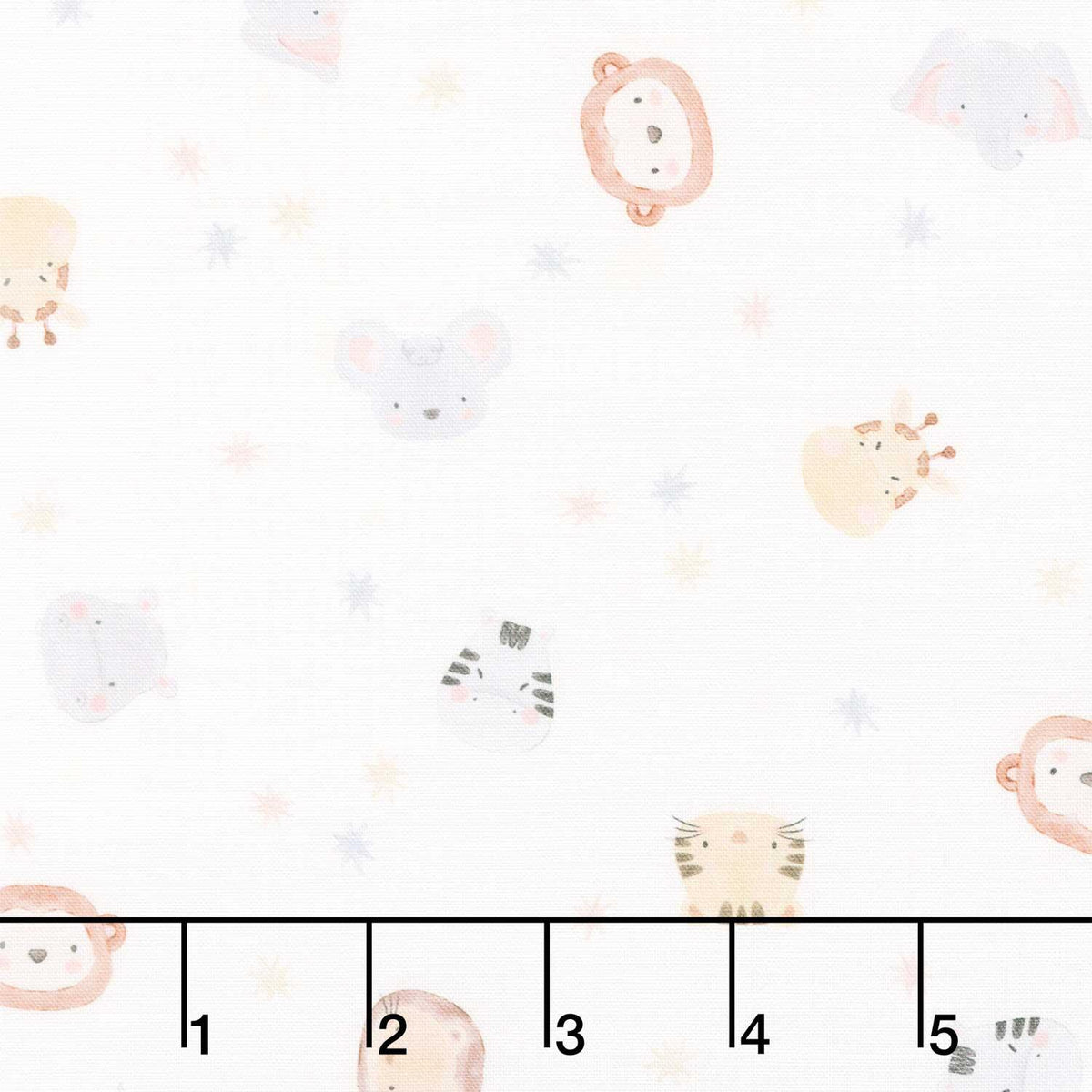 The Wild Ones - Tossed Animal Faces Stars Ivory Yardage