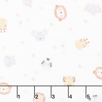 The Wild Ones - Tossed Animal Faces Stars Ivory Yardage