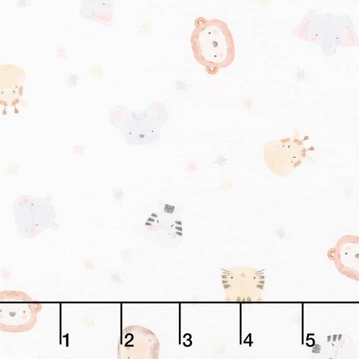 The Wild Ones - Tossed Animal Faces Stars Ivory Yardage