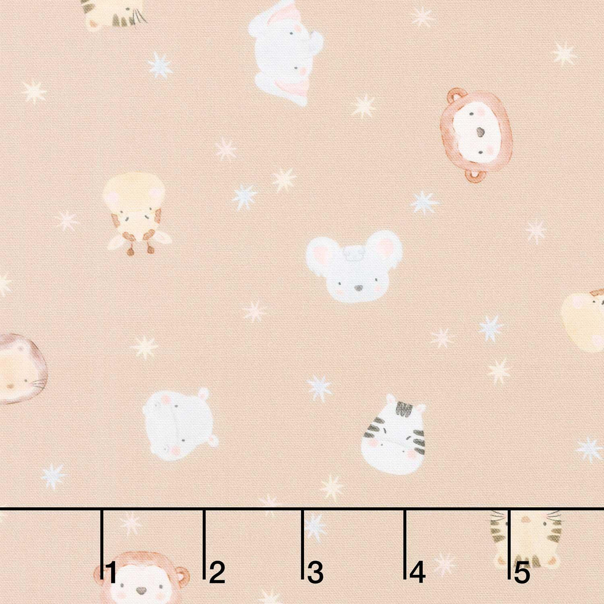 The Wild Ones - Tossed Animal Faces Stars Hazelnut Yardage