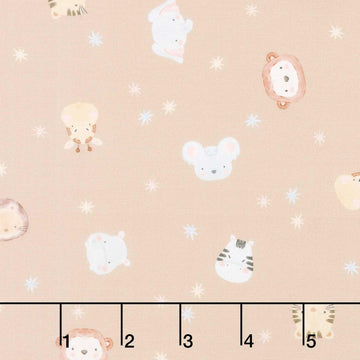 The Wild Ones - Tossed Animal Faces Stars Hazelnut Yardage
