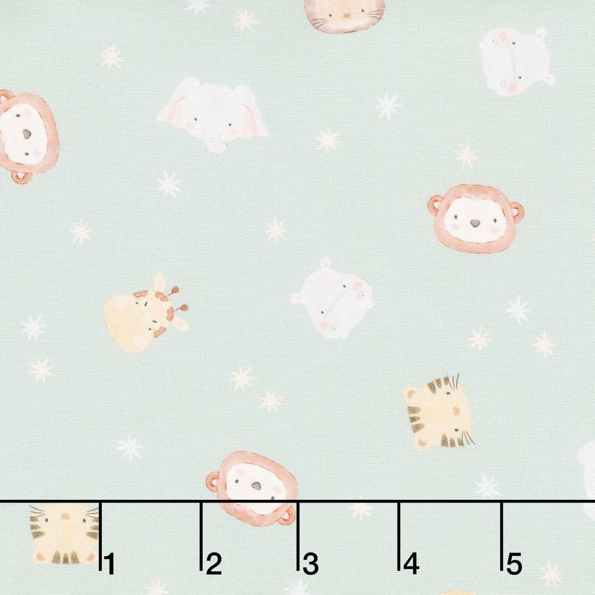 The Wild Ones - Tossed Animal Faces Stars Eucalyptus Yardage