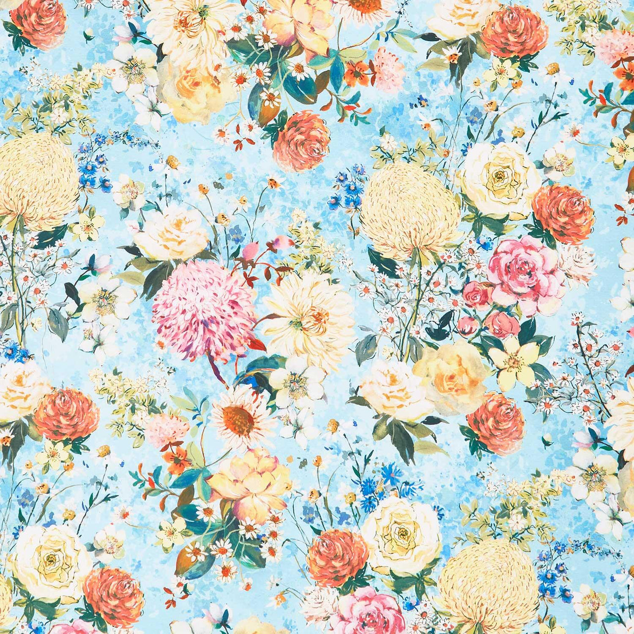 Bloomfield Love - Large Tossed Flowers Sky Yardage