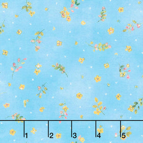Bloomfield Love - Tossed Small Flowers Sky Yardage