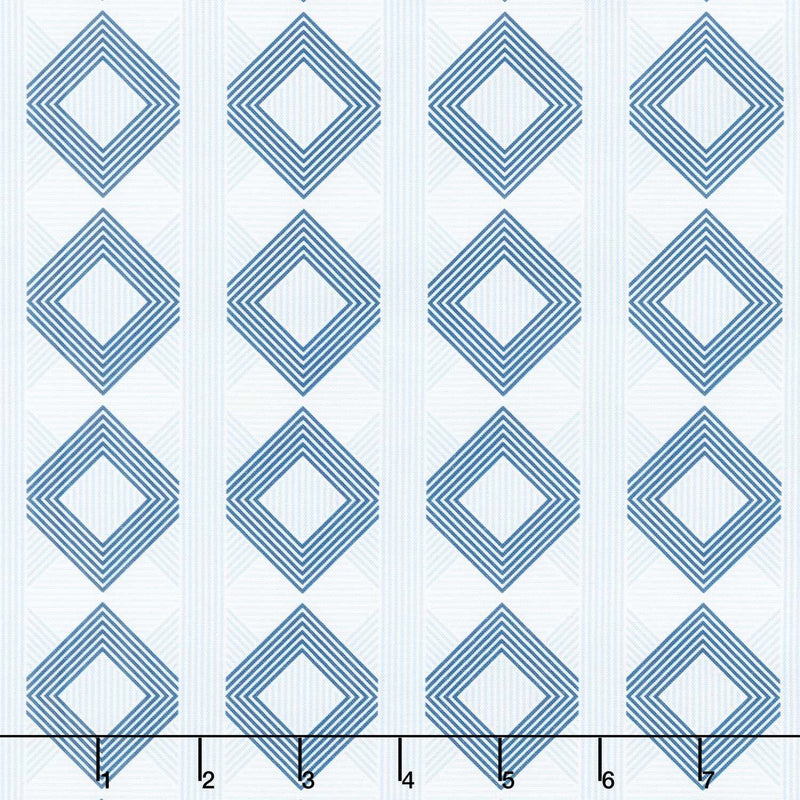 Drift Into Blue - Geometric Stripe White Yardage