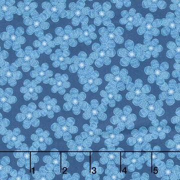 Drift Into Blue - Tossed Small Flowers Navy Yardage