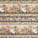 Hello Fall - Border Stripe, Florals, Pumpkins Denim Metallic Yardage