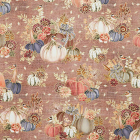 Hello Fall - Pumpkins, Birds, Florals Hazelnut Metallic Yardage