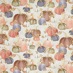 Hello Fall - Pumpkins, Fall Leaves Linen Metallic Yardage