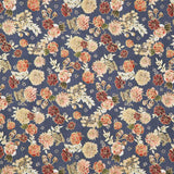Hello Fall - Tossed Florals Denim Metallic Yardage