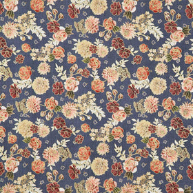 Hello Fall - Tossed Florals Denim Metallic Yardage