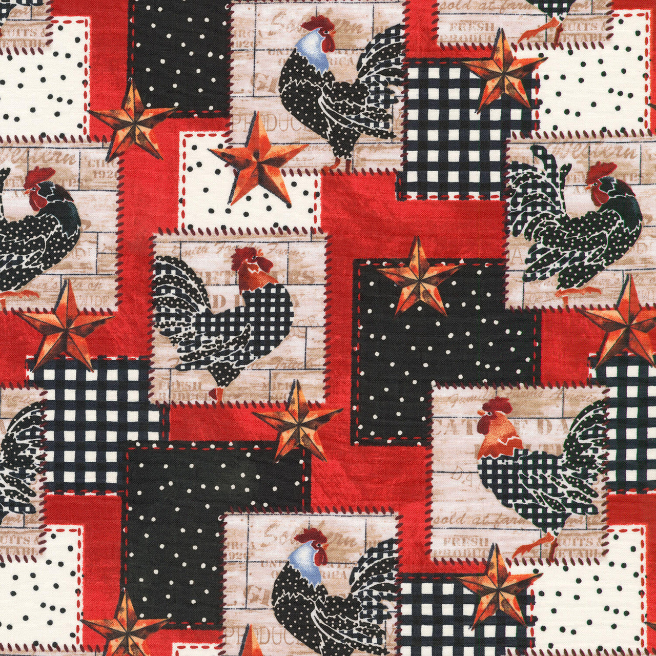 Farm To Table - Rooster Patch Red Yardage