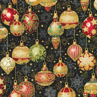 Holiday Flourish - Ornaments Black Metallic Yardage