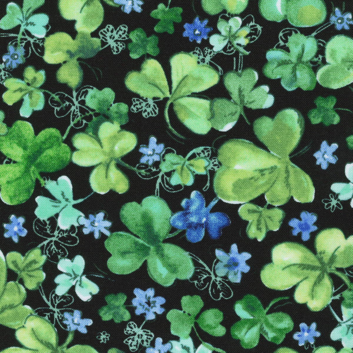 Lucky Greens - Clovers Black Yardage