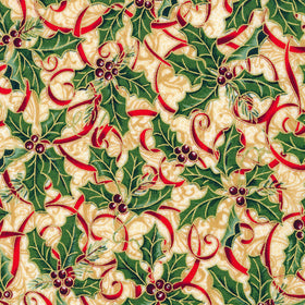 Woodland Splendor - Holly and Ribbons Natural Yardage